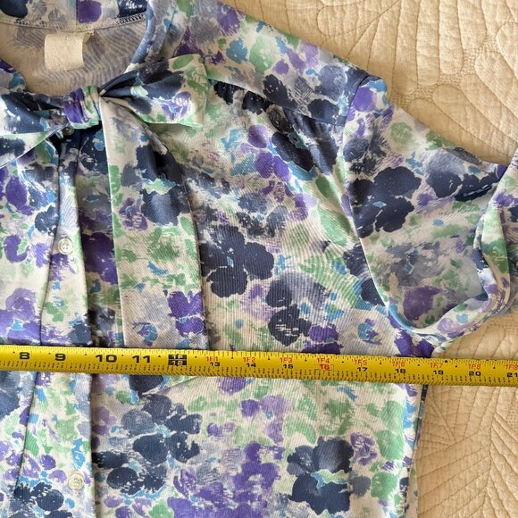 Vintage Blue Purple Green Floral Secretary Necktie Blouse Size L - Picture 13 of 13